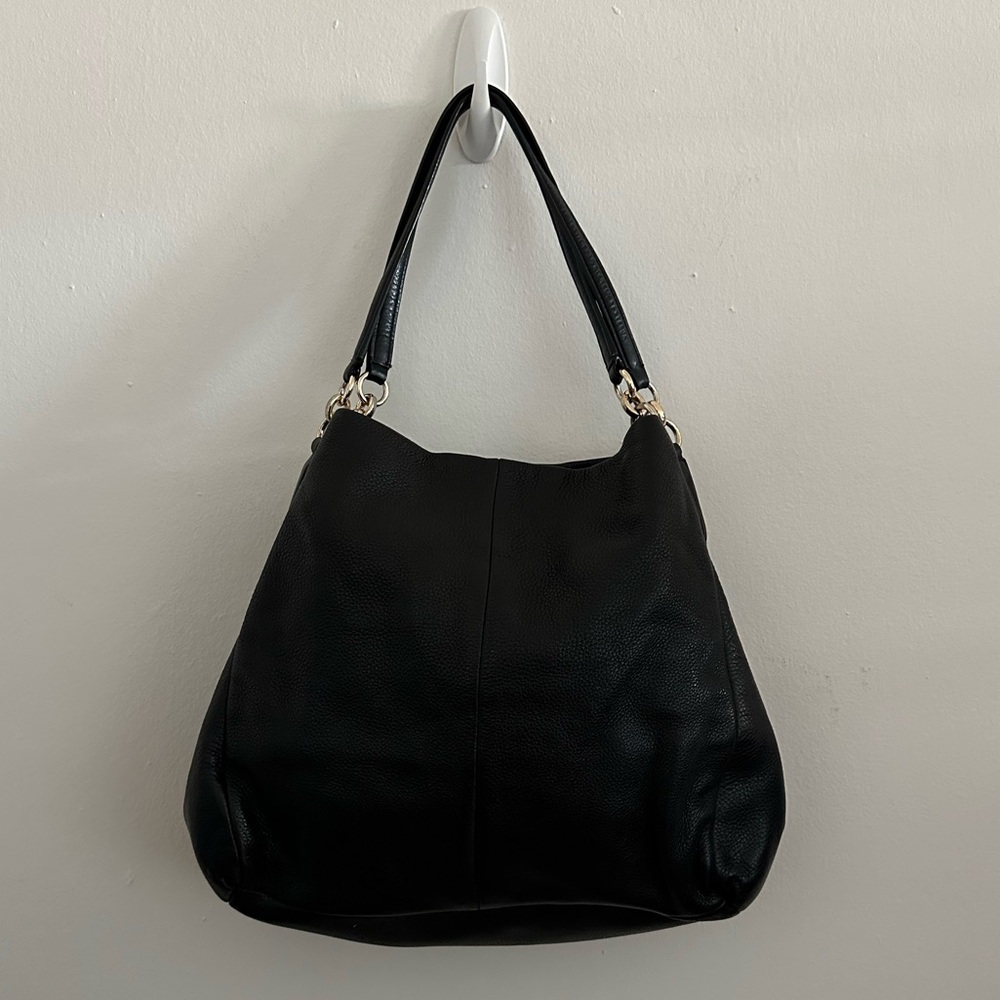 Coach Madison Phoebe Shoulder Bag in Black Pebbled Soft Leather
